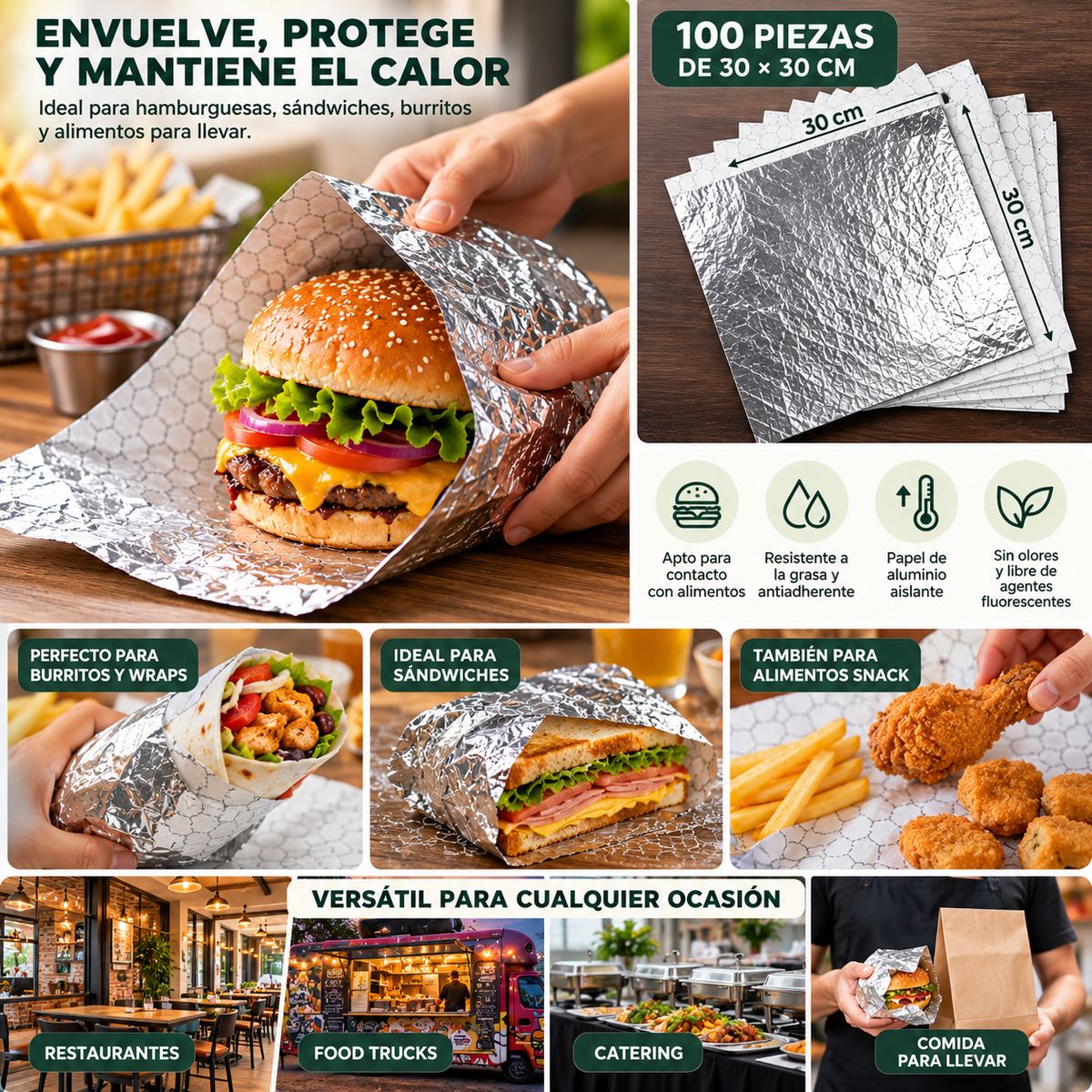 Papel Térmico de Aluminio Tipo Panal 30 × 30 cm – 100 Hojas