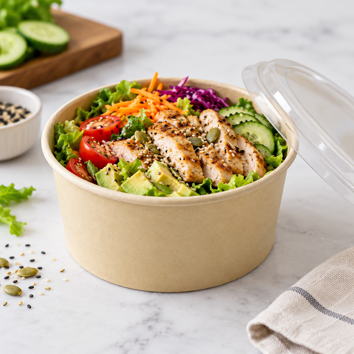 Ensaladera Bowl 36 oz de Bambú con Tapa