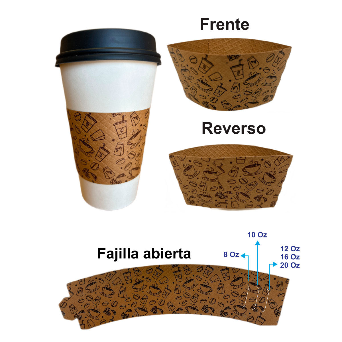 Fajilla de Cartulina Kraft Gofrada para Bebidas Calientes (1,000 pzas.)