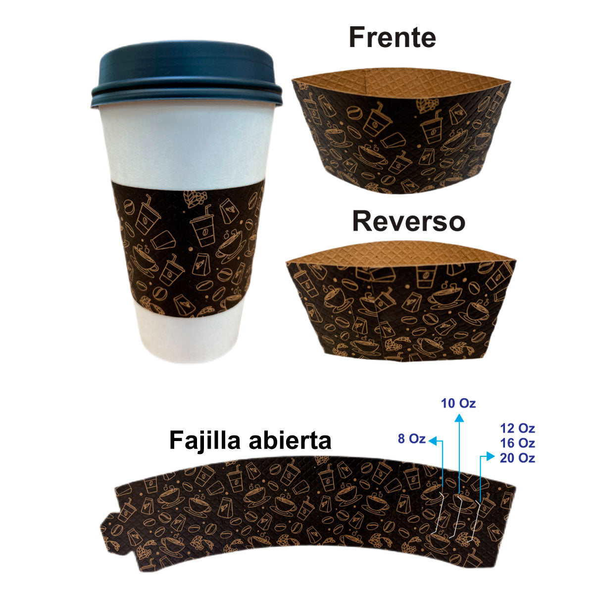 Fajilla de Cartulina Kraft Gofrada para Bebidas Calientes (1,000 pzas.)