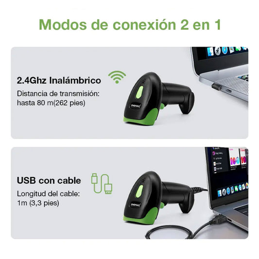 Lector de Códigos de Barras Inalámbrico 1D/2D/QR 2.4 GHz – ZNEMAZ U20-W