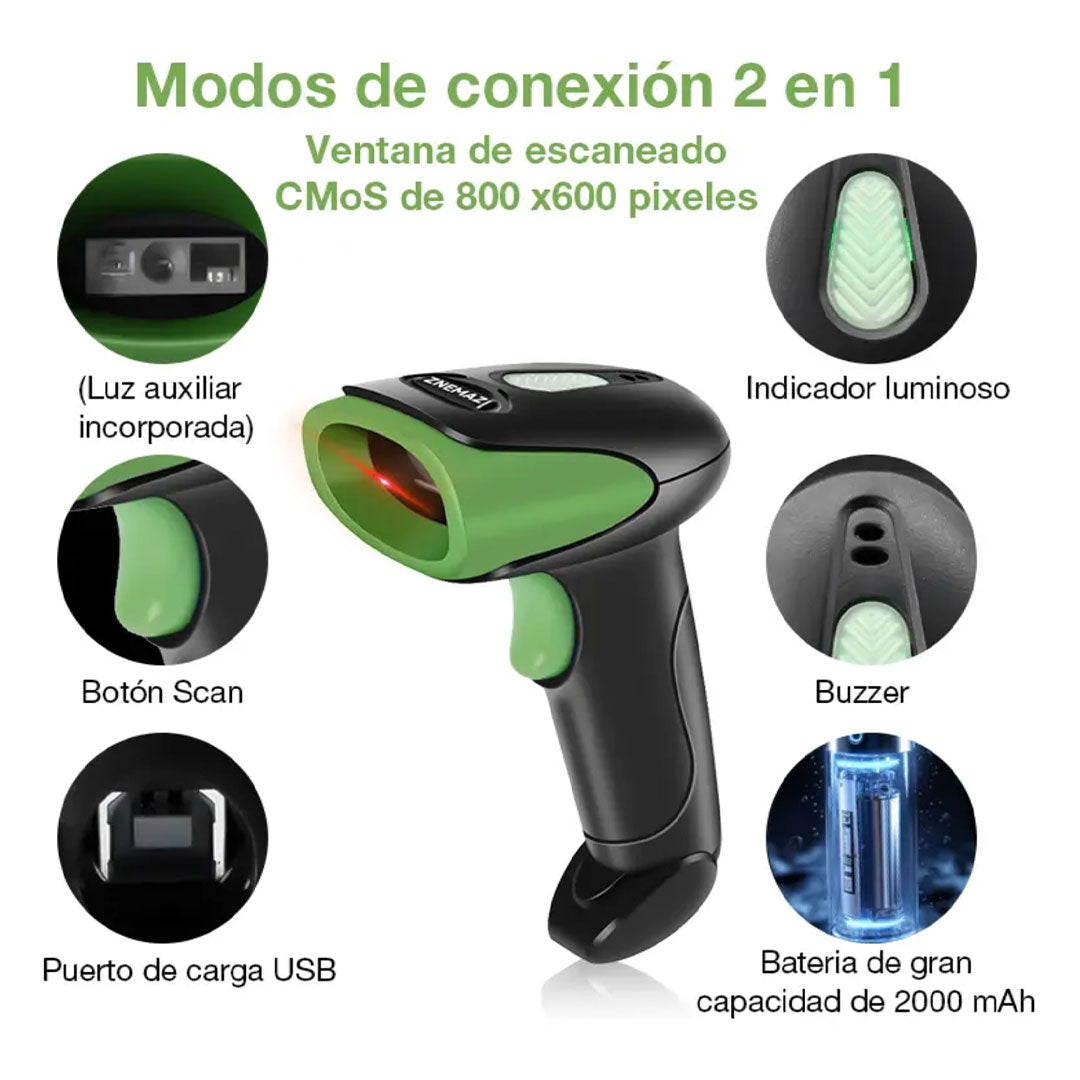 Lector de Códigos de Barras Inalámbrico 1D/2D/QR 2.4 GHz – ZNEMAZ U20-W