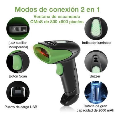 Lector de Códigos de Barras Inalámbrico 1D/2D/QR 2.4 GHz – ZNEMAZ U20-W