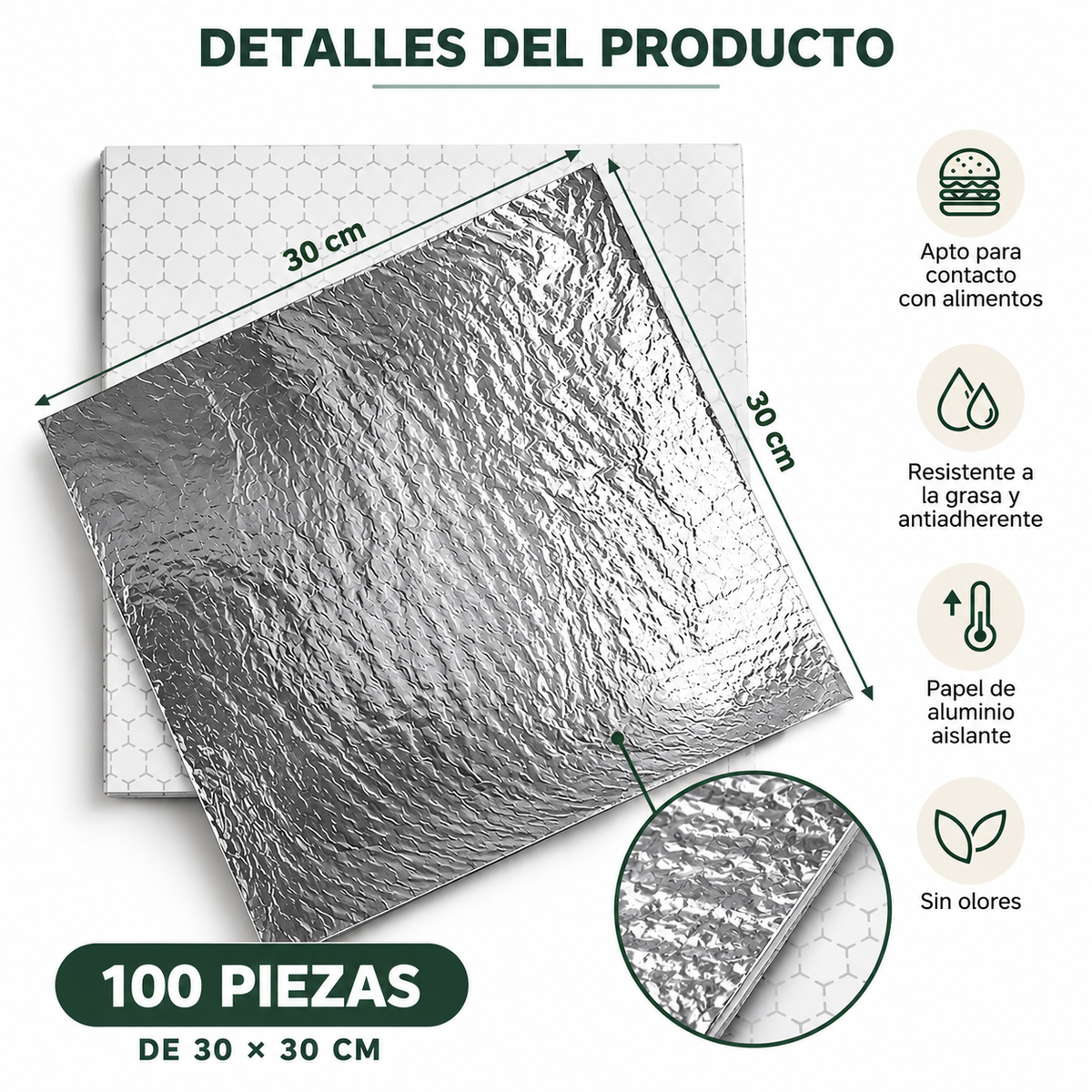 Papel Térmico de Aluminio Tipo Panal 30 × 30 cm – 100 Hojas