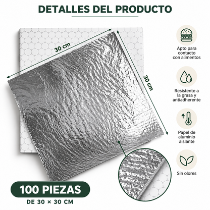 Papel Térmico de Aluminio Tipo Panal 30 × 30 cm – 100 Hojas