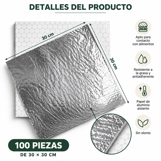 Papel Térmico de Aluminio Tipo Panal 30 × 30 cm – 100 Hojas