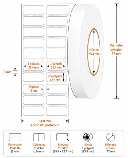 Etiquetas Térmicas Directas 1” × 0.5” – Rollo 4,000 Etiquetas ZENDIO